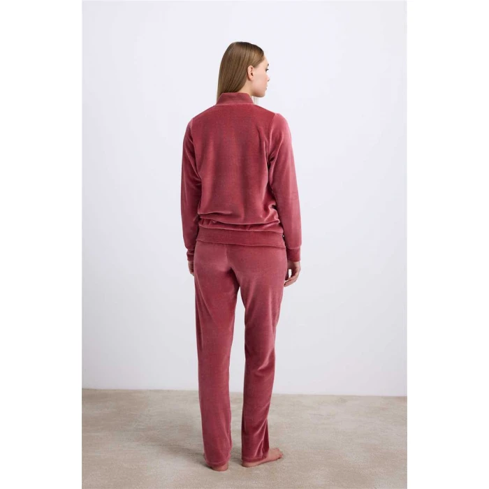 Kadın Kadife Dokulu Fermuarlı Uzun Kollu Sweatshirt Ve Pantolon Takım