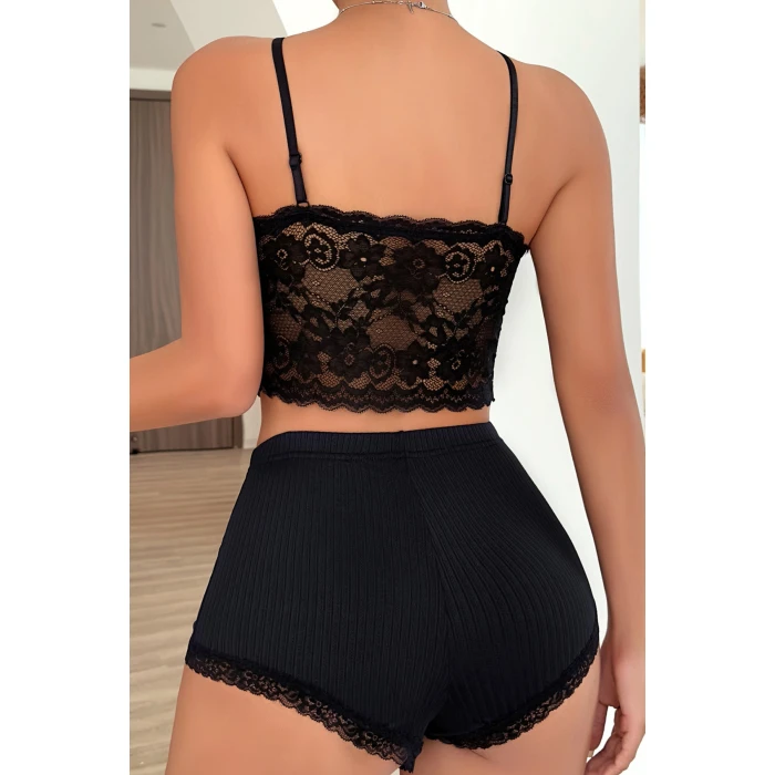 Kadın Kaşkorse Şortlu Dantelli Gecelik Takımı