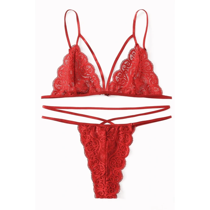 Kadın Kırmızı Dantel Sütyen Külot Takımı