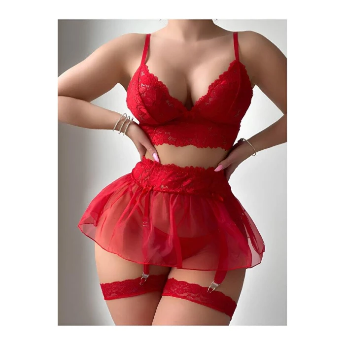 Kadın Kırmızı Kısa Tül Fantezi Kostüm 2199