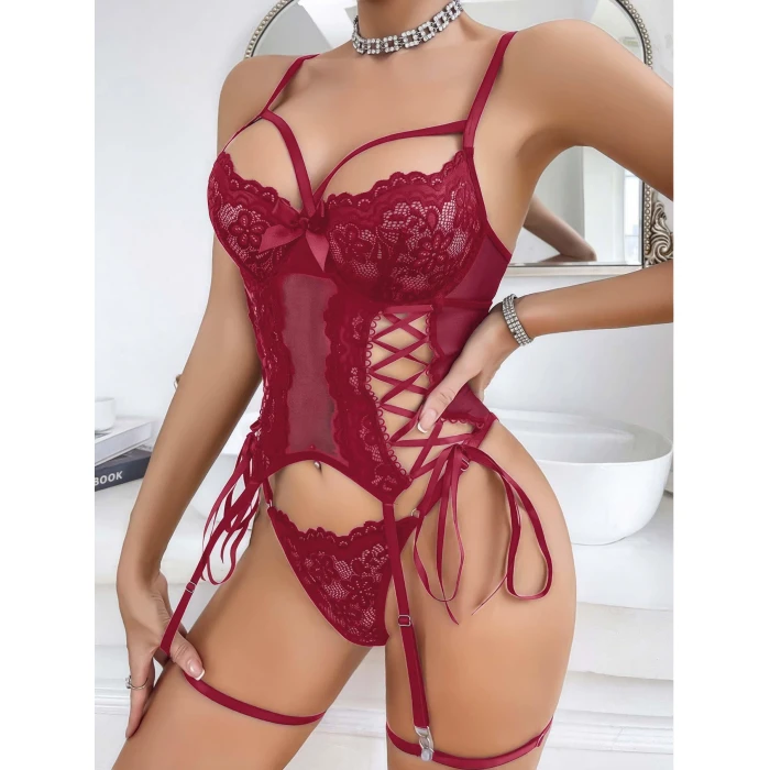 Kadın Kırmızı Tül Ve Dantel Detaylı Fantezi Kostüm 2215