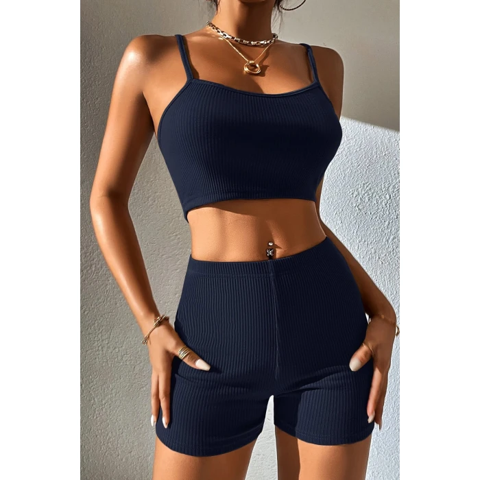 Kadın Lacivert Şortlu Kaşkorse Gecelik Takım