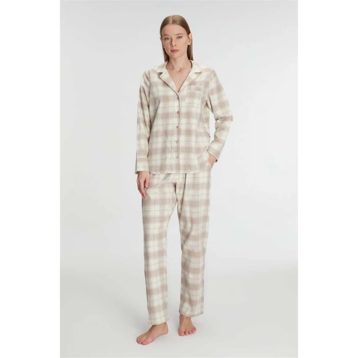 Kadın Pamuklu Uzun Kol Gömlek Pantolon Pijama Takımı