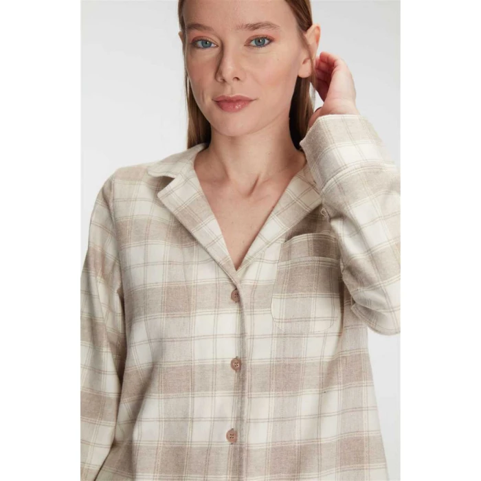 Kadın Pamuklu Uzun Kol Gömlek Pantolon Pijama Takımı