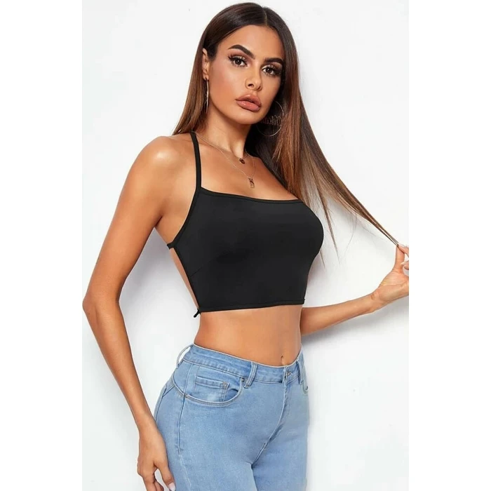 Kadın Siyah Belden Bağlamalı Şık Büstiyer