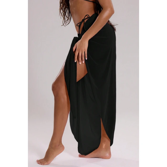 Kadın Siyah Bodrum Stili Bağlama Detaylı 150x75 Pareo