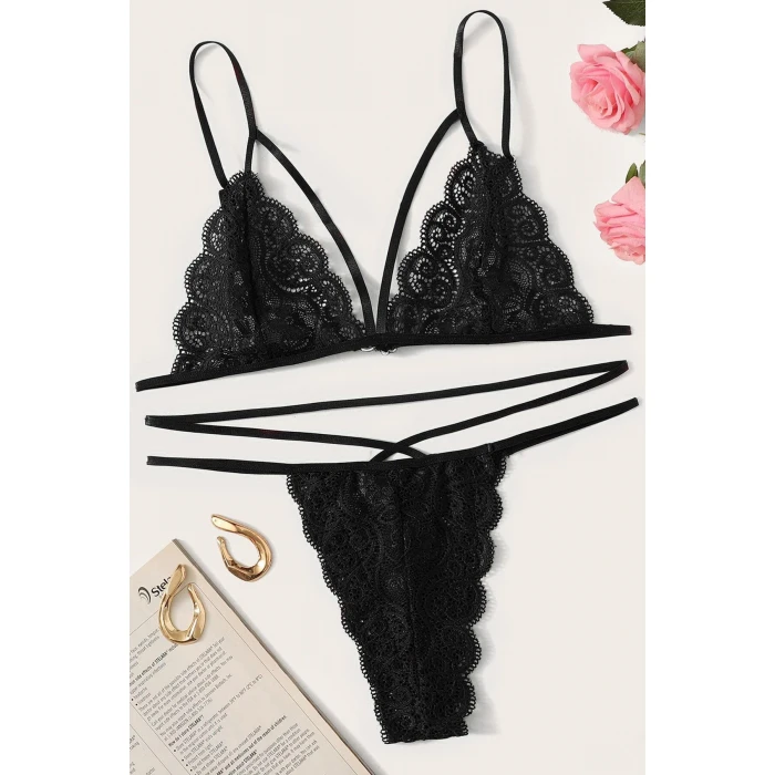 Kadın Siyah Dantel Sütyen Külot Takımı