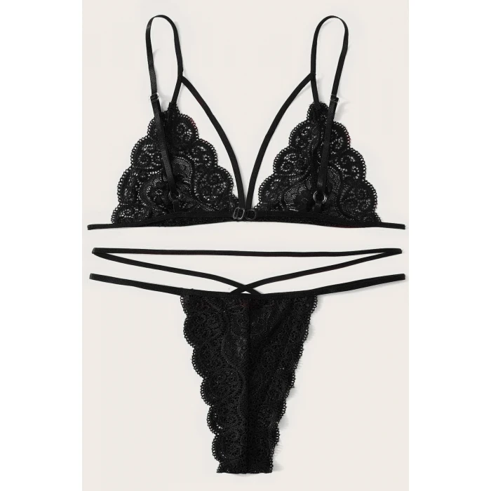Kadın Siyah Dantel Sütyen Külot Takımı