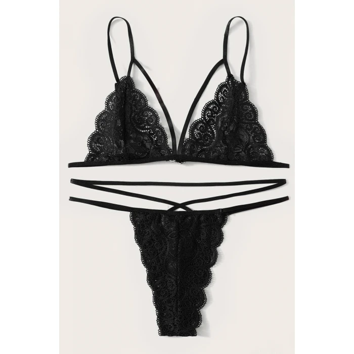 Kadın Siyah Dantel Sütyen Külot Takımı