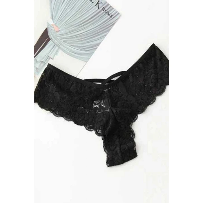 Kadın Siyah Dantel Tanga Külot