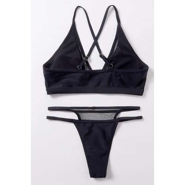 Kadın Siyah File Detaylı Iç Çamaşır Takımı