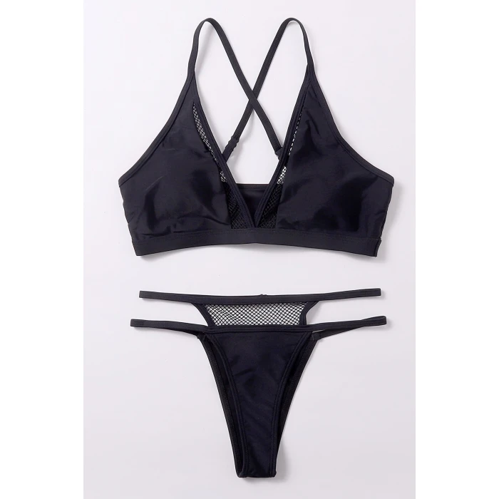 Kadın Siyah File Detaylı Iç Çamaşır Takımı