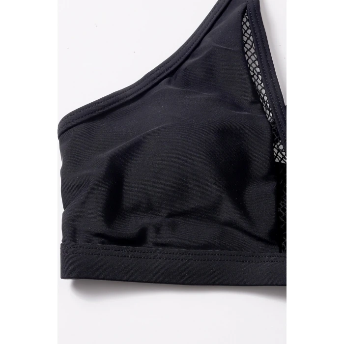 Kadın Siyah File Detaylı Özel Bikini Takımı