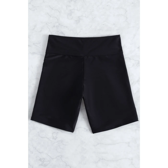 Kadın Siyah Önden Bağcıklı Deniz Şortu