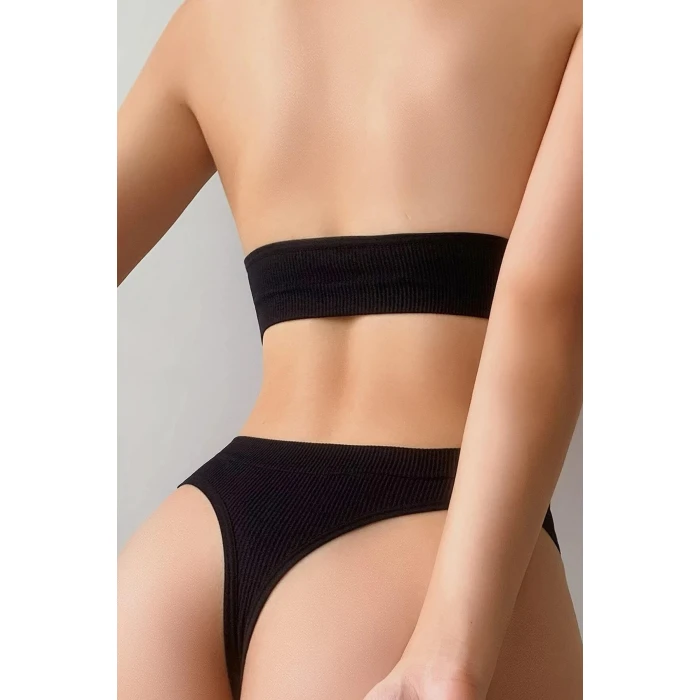 Kadın Siyah Seamless Tanga Sütyen Takım