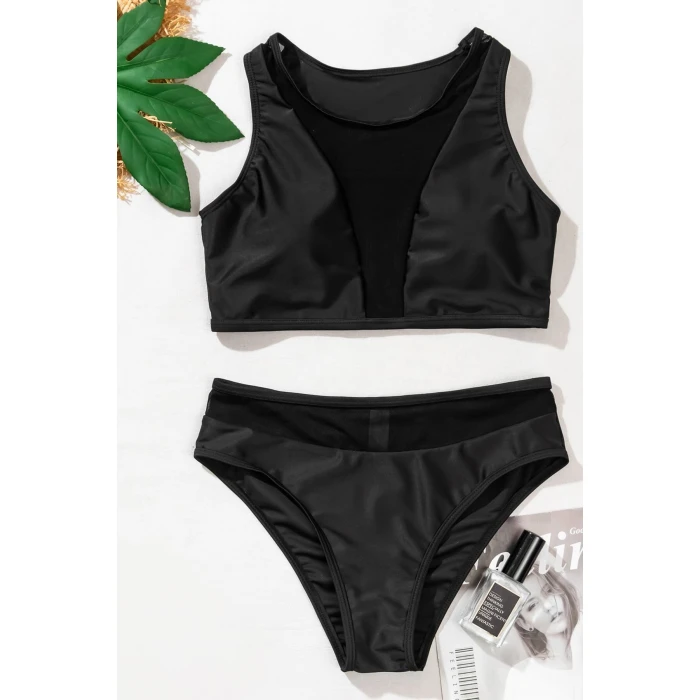 Kadın Siyah Tül Detaylı Yüksek Bel Sütyen Takımı