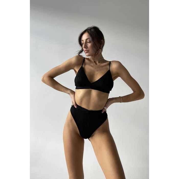 Kadın Siyah Yüksek Bel Dolgusuz Slip Takım