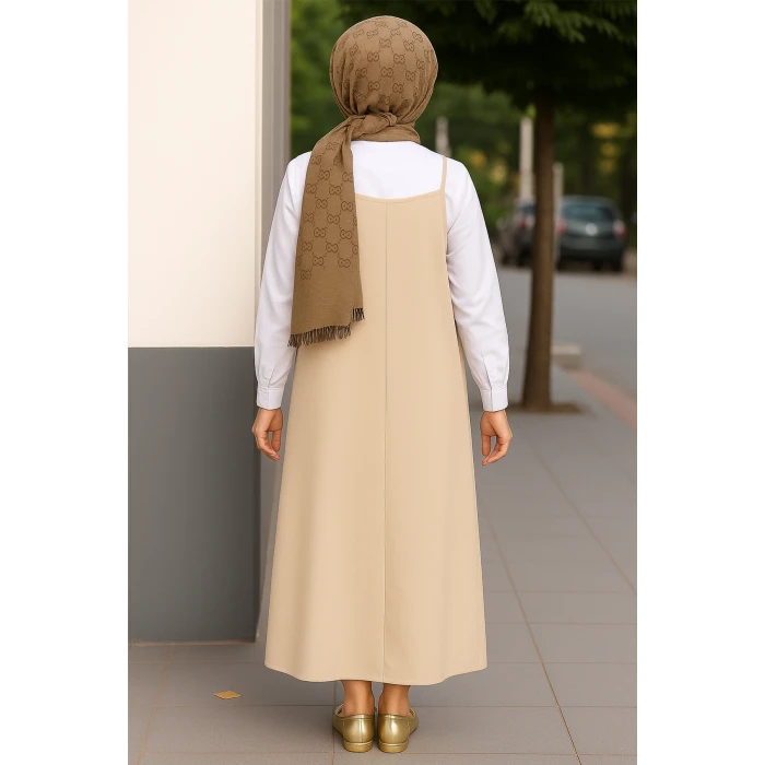 Kadın Taş Rengi Basic Ayarlanabilir Askılı Jile Elbise