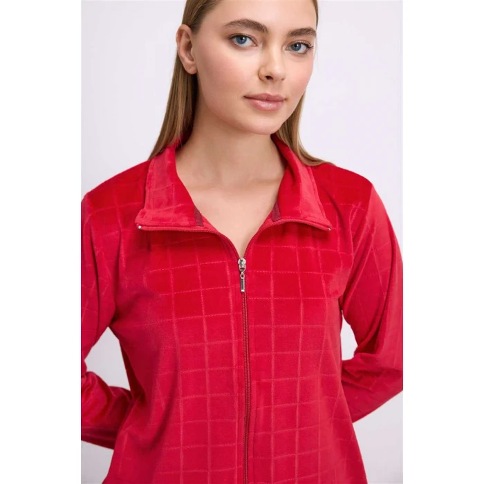 Kadın Uzun Kollu Fermuarlı Sweatshirt Ve Pantolon Takımı – Kadife Görünümlü Yumuşak Kumaş