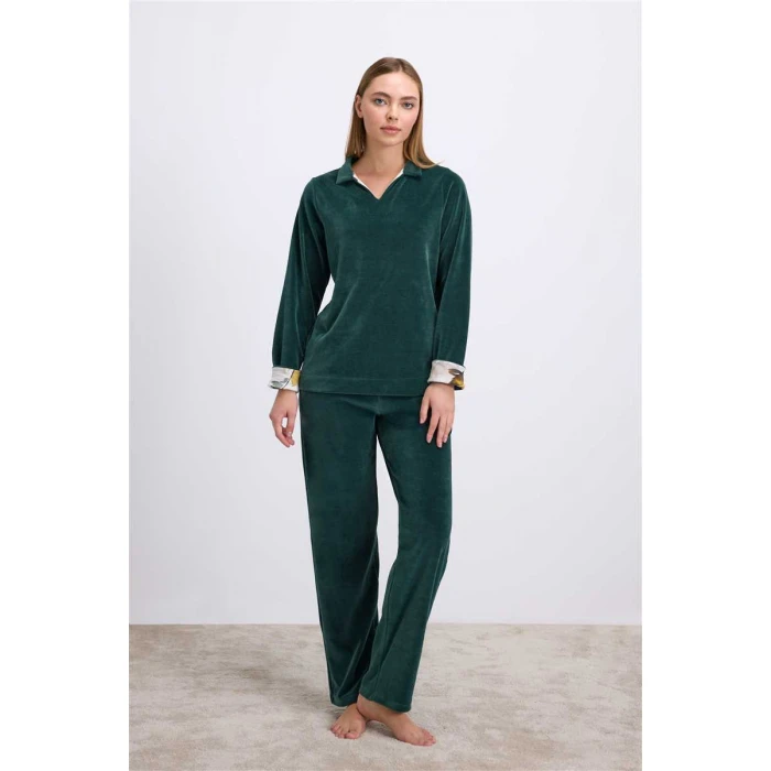 Kadın Uzun Kollu Kadife Sweatshirt Ve Pantolon Takım Yumuşak Ve Şık Ev Giyimi