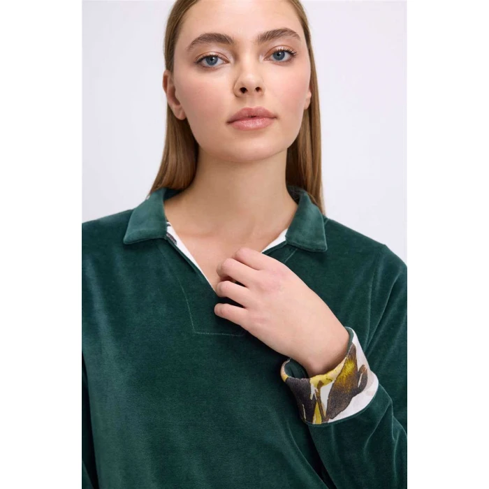 Kadın Uzun Kollu Kadife Sweatshirt Ve Pantolon Takım Yumuşak Ve Şık Ev Giyimi