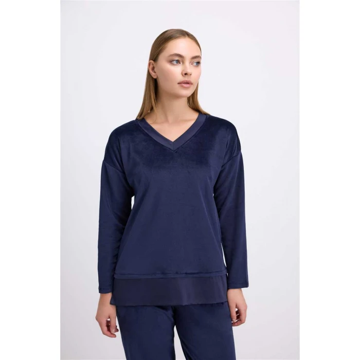 Kadın Uzun Kollu Sweatshirt Ve Pantolon Pijama Takımı Konforlu Uyku & Ev Giyimi