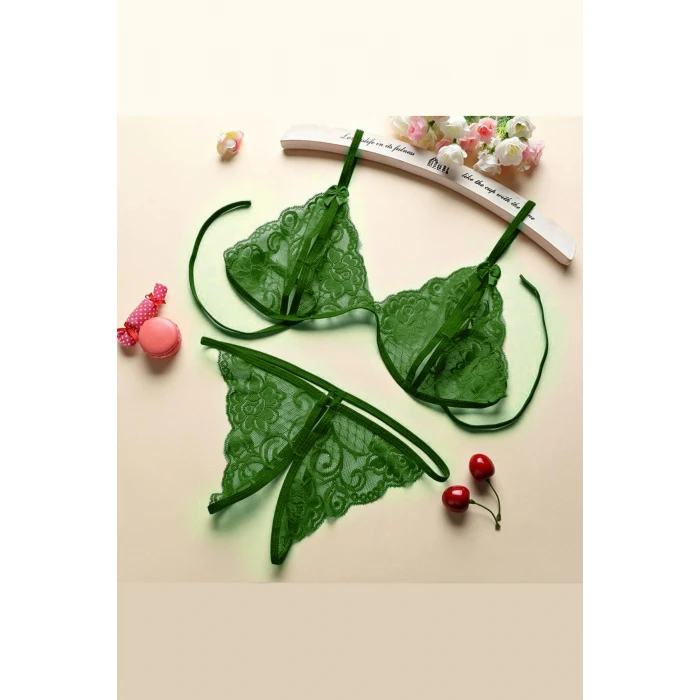 Kadın Yeşil Dantelli Sütyen Külot Takımı
