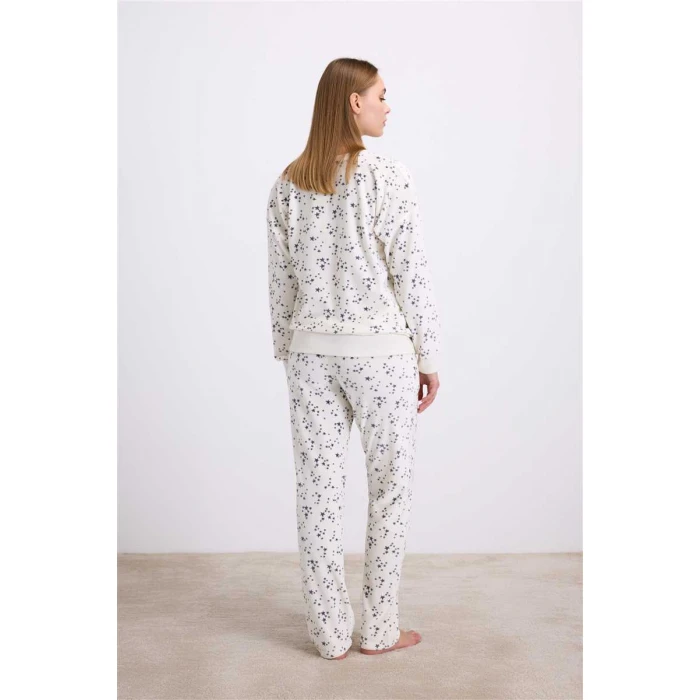 Kadın Yıldız Desenli Tencel Pamuklu Sweatshirt Ve Pantolon Takımı