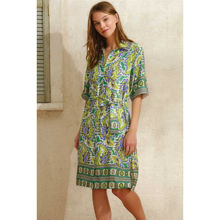 Kısa Yarım Kol V Yaka Kadın Viskon Çiçek Desenli Yazlık Uzun Elbise