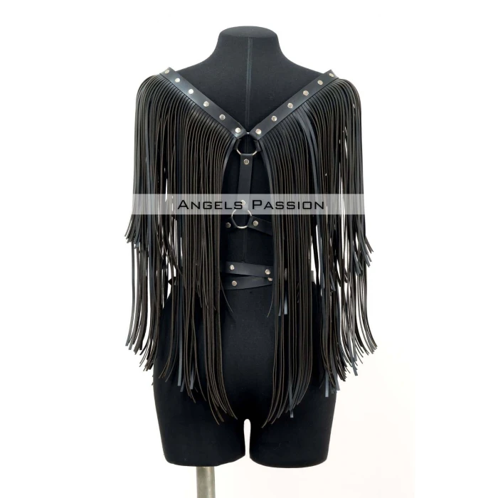 Püskül Detaylı Deri Göğüs Harness, Deri Harness Püsküllü Ceket - Brf999