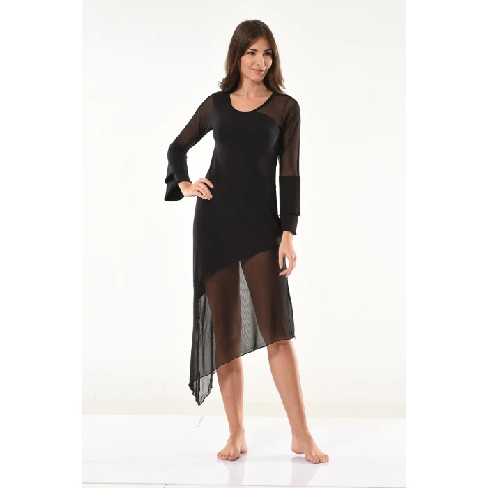 Transparan Detaylı Uzun Elbise 958