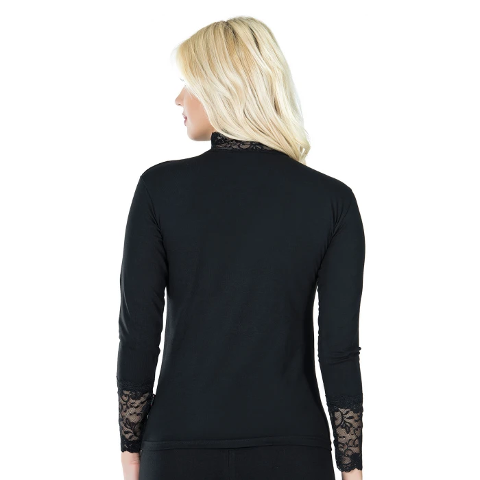 Uzun Kol Balıkçı Yaka Dantelli Kadın Tişört 241