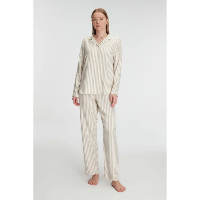 Uzun Kol Çizgili Gömlek Ve Pantolon Takım Pijama Takımı