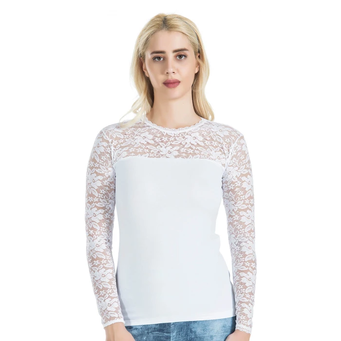 Uzun Kol Dantelli Kadın Tişört 243