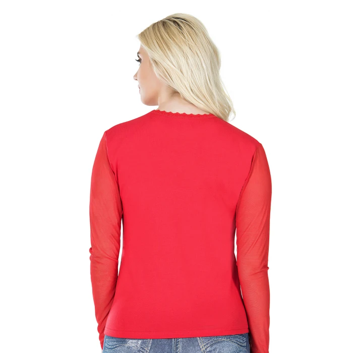 Uzun Kol Transparan Yaka Kadın Tişört 293