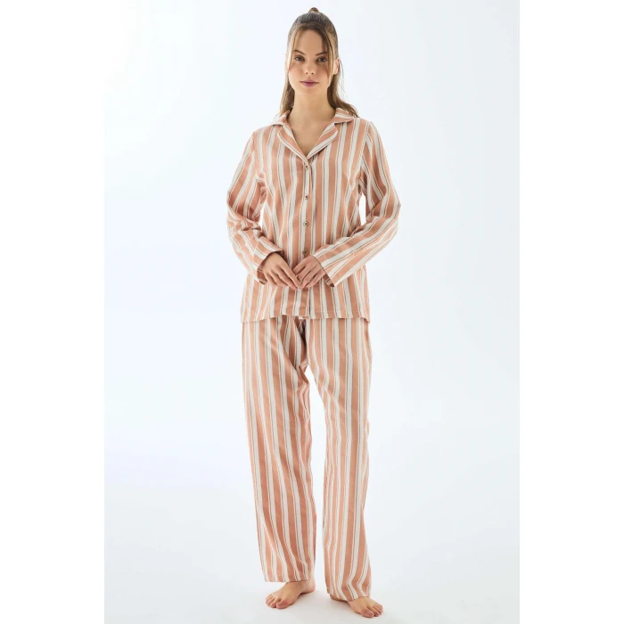 Viscose Çizgili Gömlek Pantolon Pijama Takımı