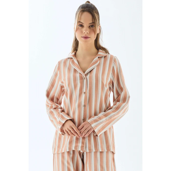 Viscose Çizgili Gömlek Pantolon Pijama Takımı