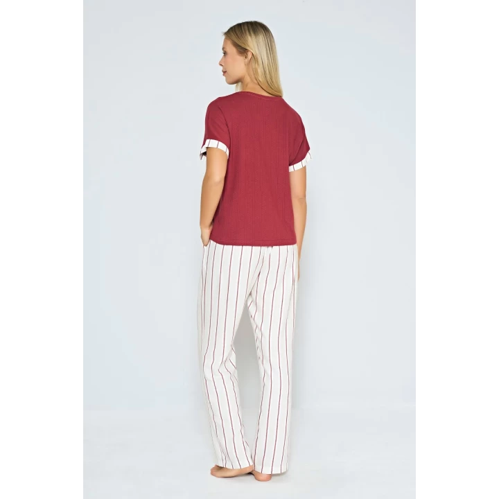 %100 Pamuklu Dokuma Çizgili Pijama Takımı