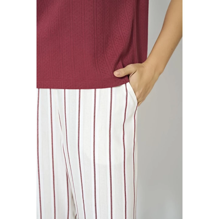 %100 Pamuklu Dokuma Çizgili Pijama Takımı