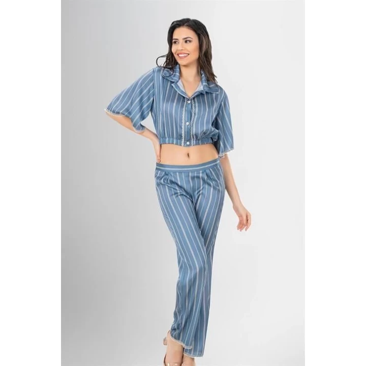 2li Desenli Saten Pijama Takımı