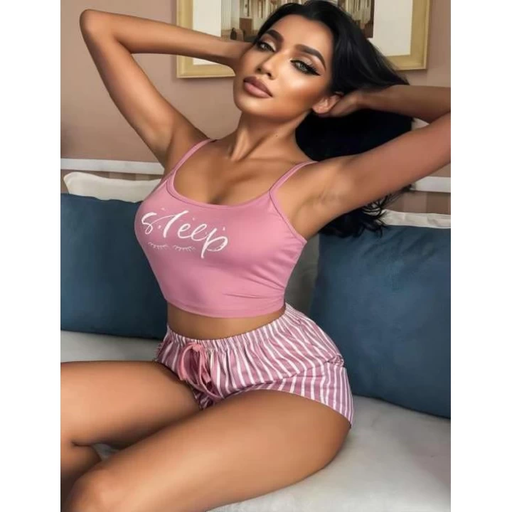 Çizgili Askılı Şortlu Pijama Takımı