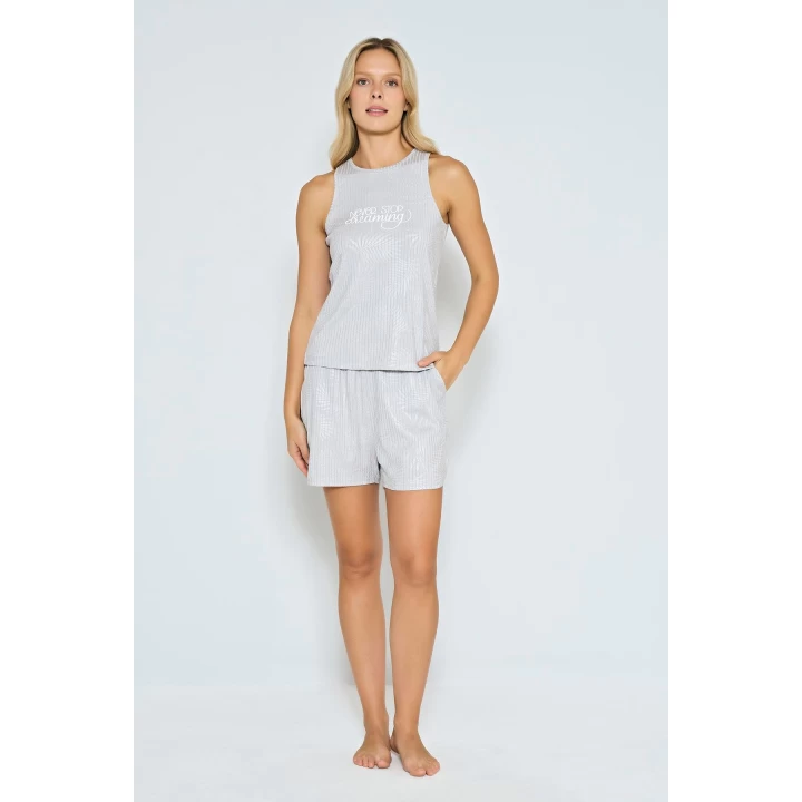 Fitilli Örme Mavi Şortlu Pijama Takımı