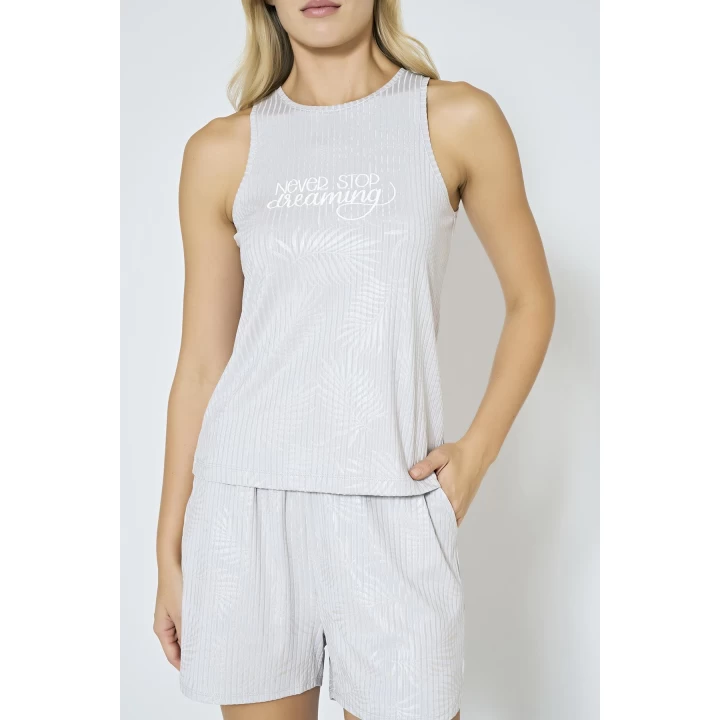 Fitilli Örme Mavi Şortlu Pijama Takımı