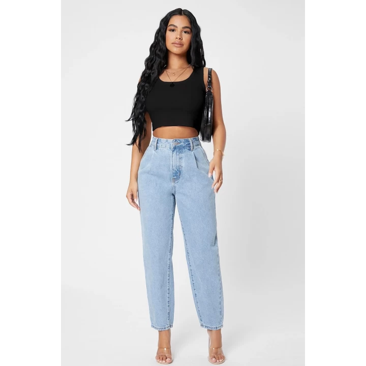 Kadın Siyah Kare Yaka Crop Top Bluz