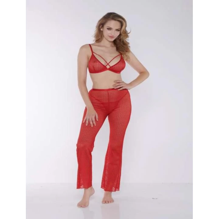 Kırmızı Transparan Fantezi Sütyen Pijama Takımı