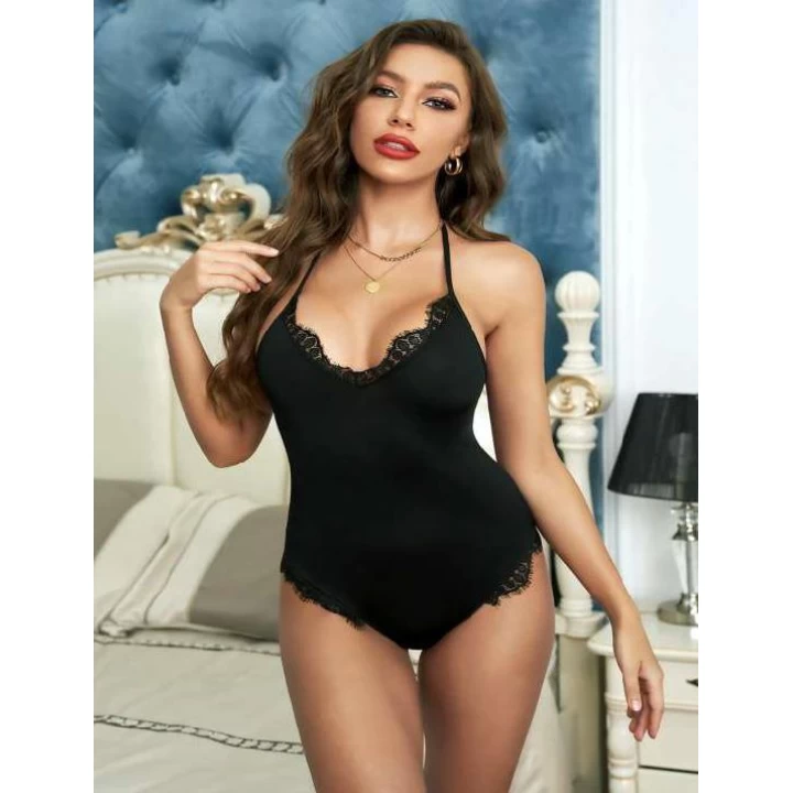 Siyah Dantel İşlemeli Fantezi Babydoll