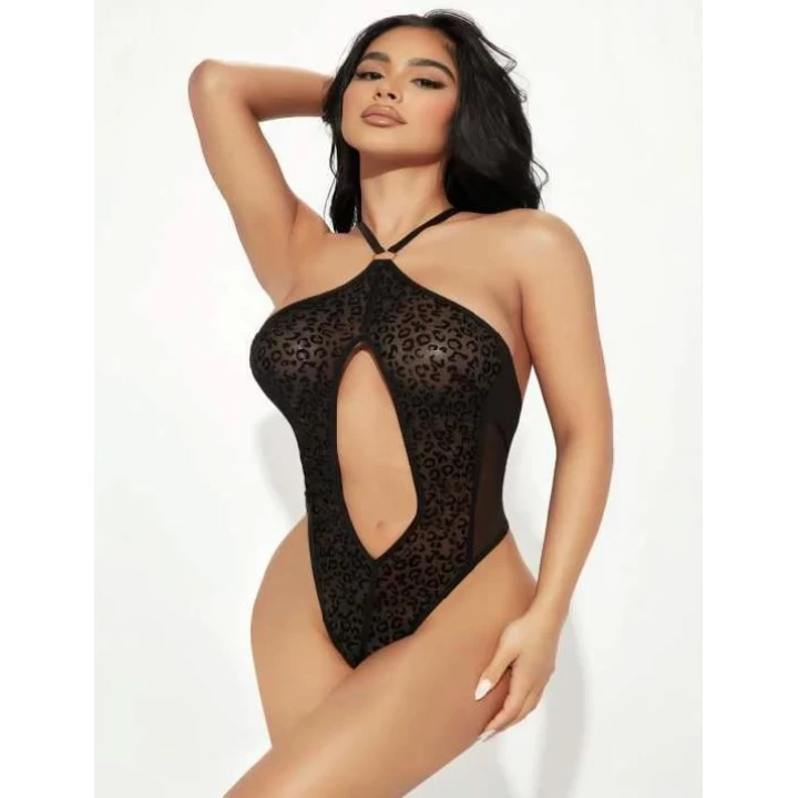 Siyah İp Detaylı Boyundan Bağlamalı Fantezi Babydoll