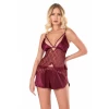 Bordo Saten Babydoll Şort Takımı