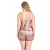 Büyük Beden Vizon Saten Babydoll Şort Takımı