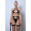 Deri Jartiyer Harness Takım, Deri Sütyen Takım, Kırbaçlı Deri Fantezi Giyim - Brf1363